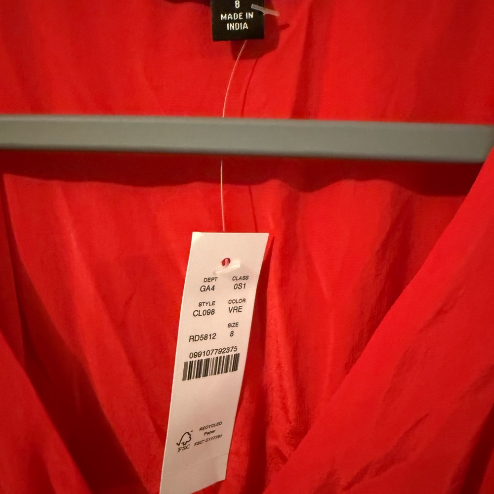 NWT J. Crew Red Smocked-trim midi dress in crepe de chine size 8 - Picture 5 of 6